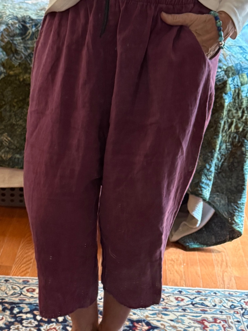 Flax Cropped Linen Pants in Deep Plum